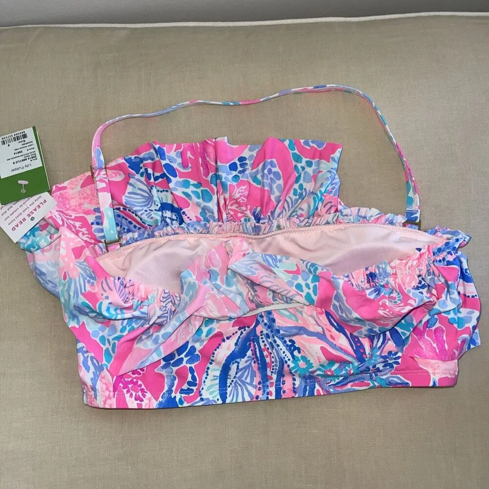 NWT Lilly Pulitzer Salsa Ruffled Bandeau Bikini Light Pascha Pink Aquadesiac 8 - Picture 4 of 5